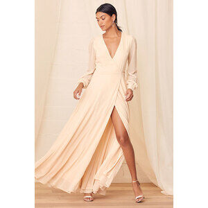 Lulus My Whole Heart Cream Long Sleeve Wrap Maxi Dress Beige - Size L
